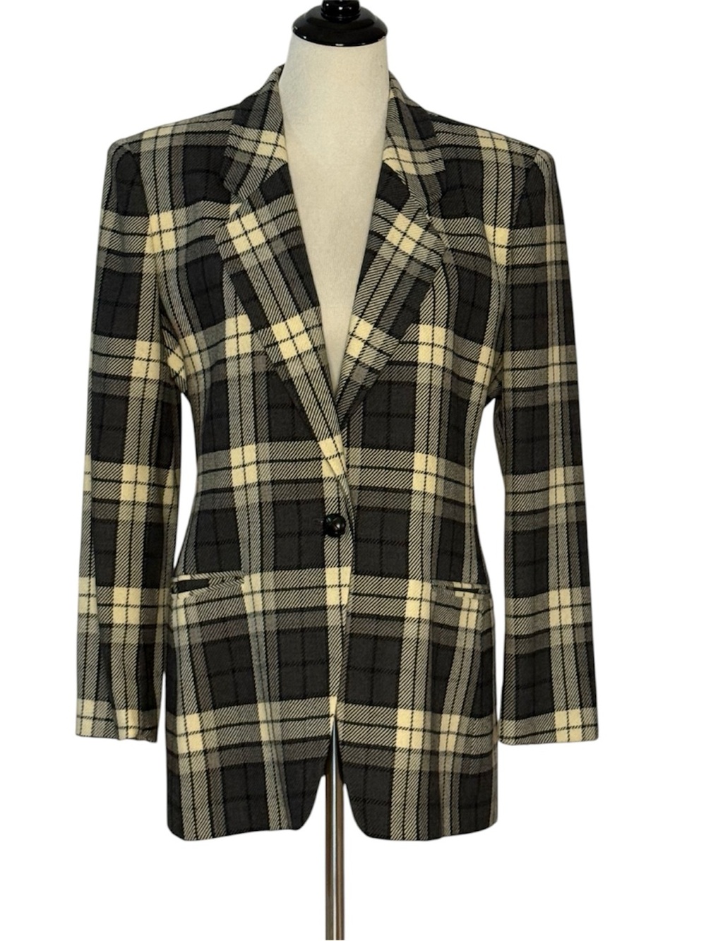 Jones New York Plaid Blazer Jacket Size 8 Black Cream 100% Pure Wool Heritage - Picture 14 of 14